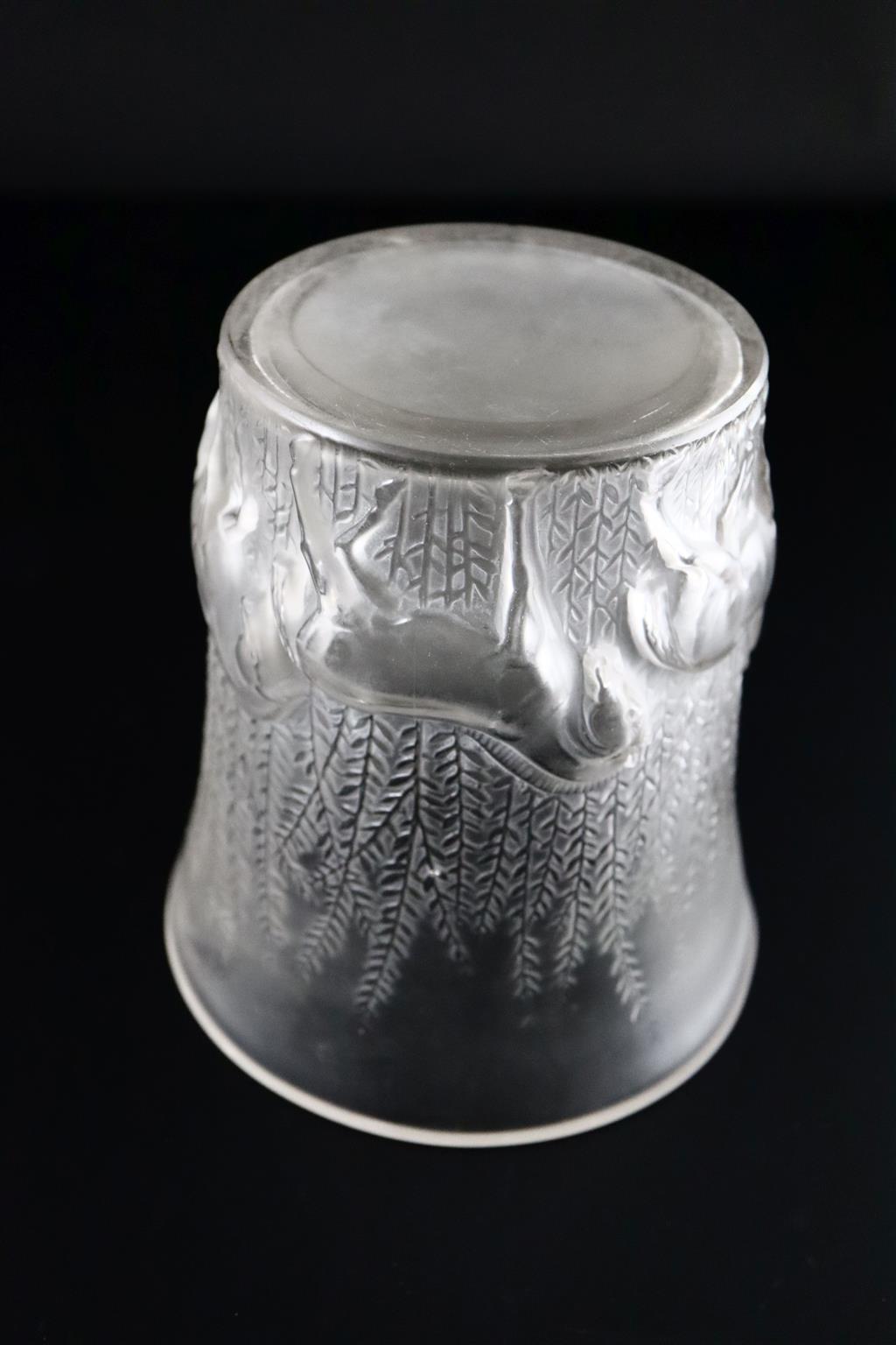 René Lalique. A pre-war frosted glass Chevaux pattern vase, no.1047, designed in 1930, 15.5cm high